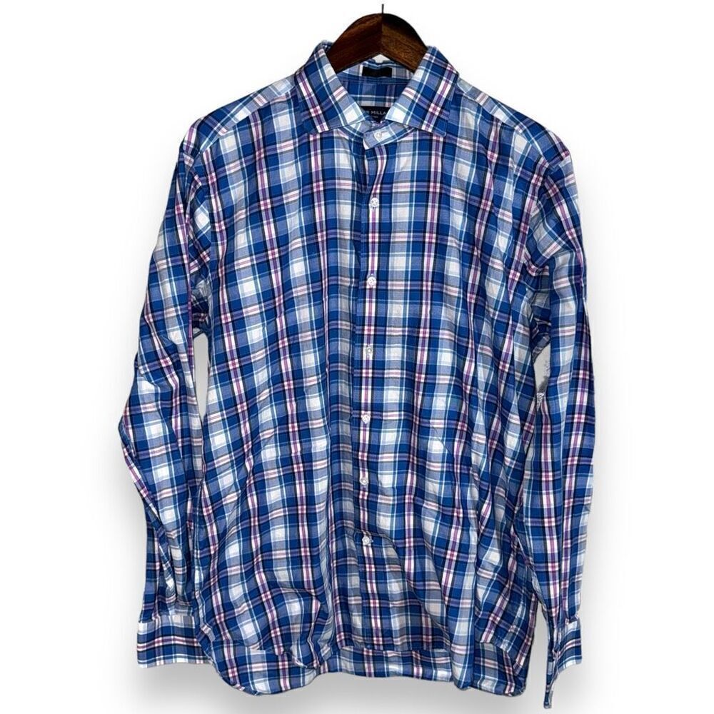 Peter Millar Collection Blue Plaid Dress Shirt L